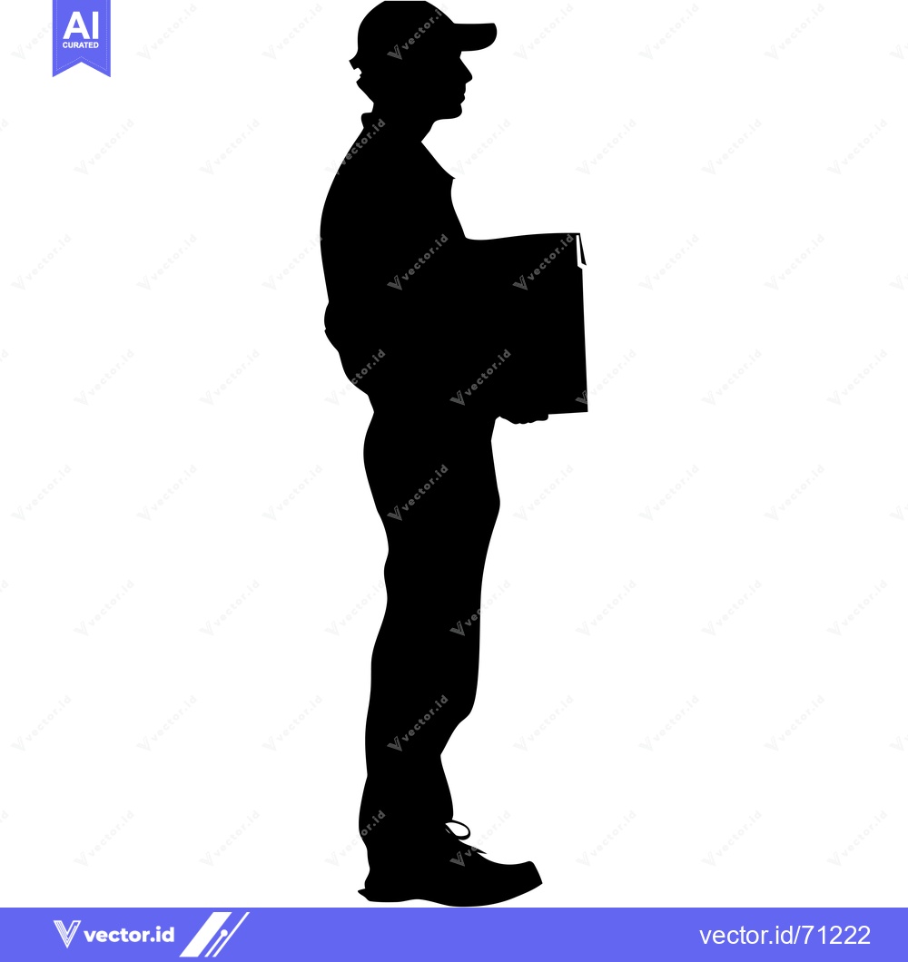 Premium Vector dari Silhouette of a man wearing a cap and holding a box