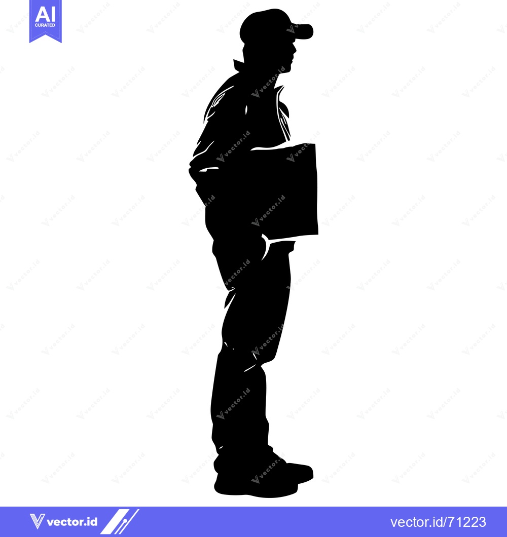 Premium Vector dari Silhouette of a Man in a Cap Carrying a Box