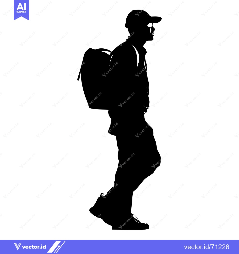 Premium Vector of Silhouette of a Person Wearing a Cap and Backpack Walking