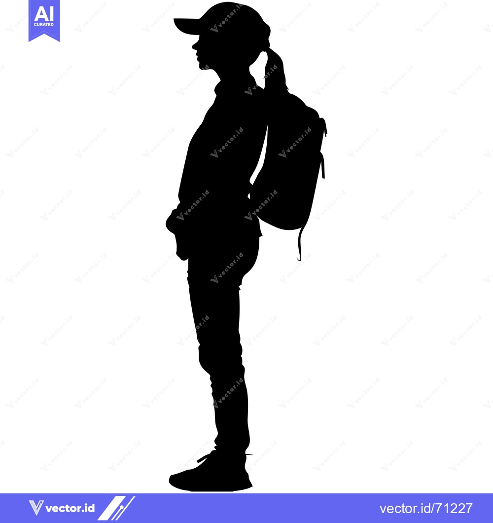 Premium Vector of Silhouette of a young woman with a backpack and a cap
