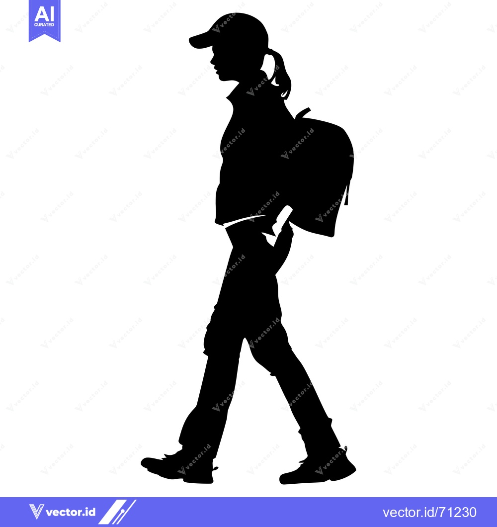 Premium Vector of Silhouette of a Woman Walking with a Backpack