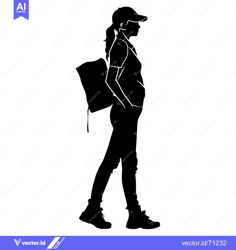 Premium Vector dari Silhouette of a woman with a backpack and a cap walking