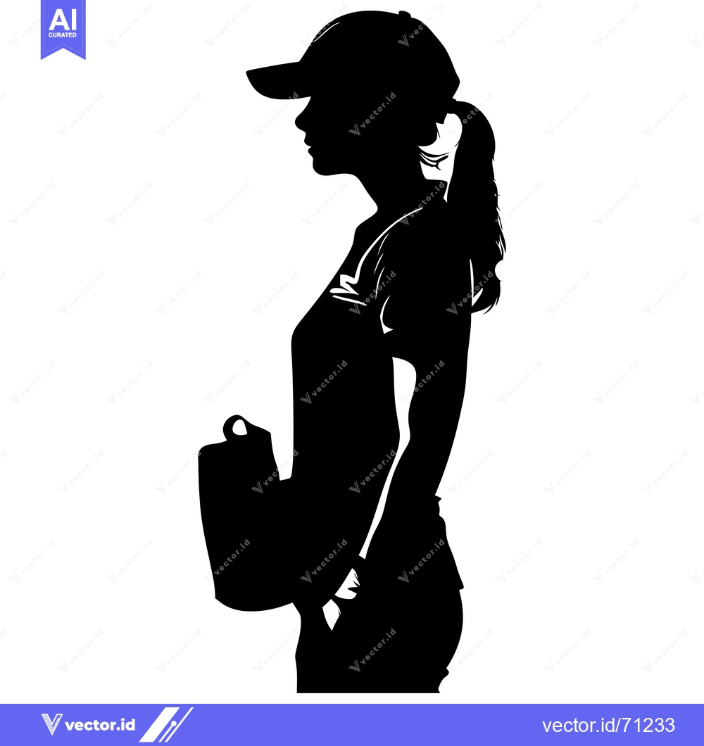 Premium Vector dari Silhouette of a Woman Wearing a Cap and Holding a Bag