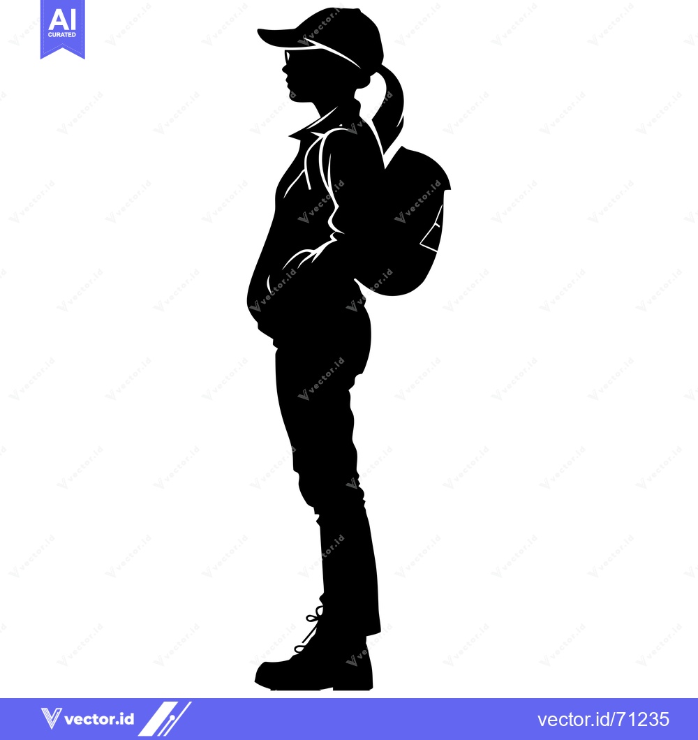 Premium Vector dari Silhouette of a Young Woman with a Backpack