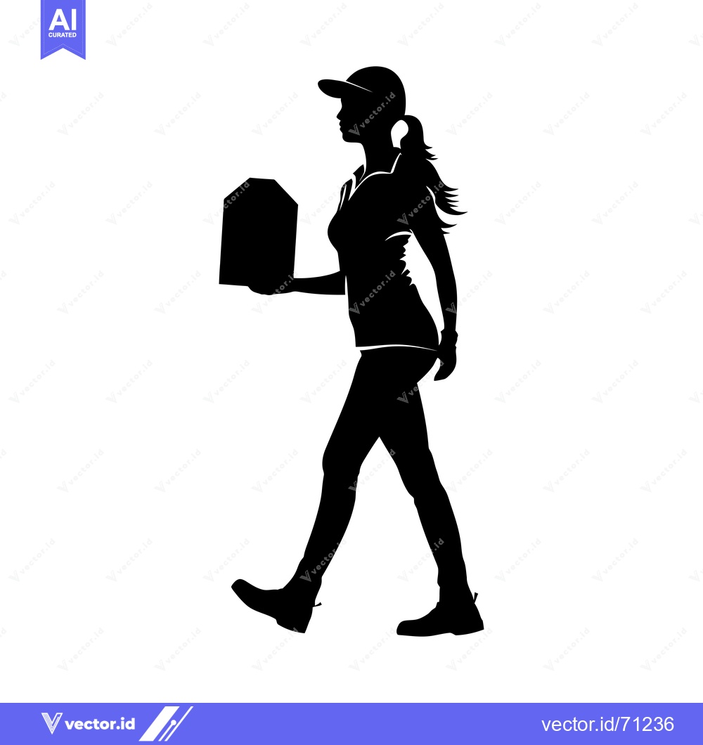 Premium Vector of Silhouette of a Woman Walking and Carrying a Box
