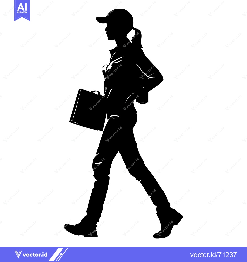 Premium Vector dari Silhouette of a Woman Walking with a Bag