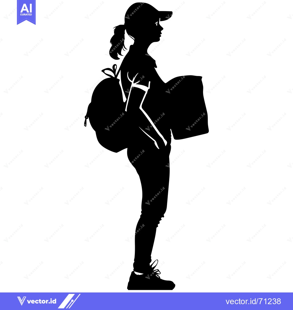 Premium Vector of Silhouette of a girl wearing a cap and carrying a backpack