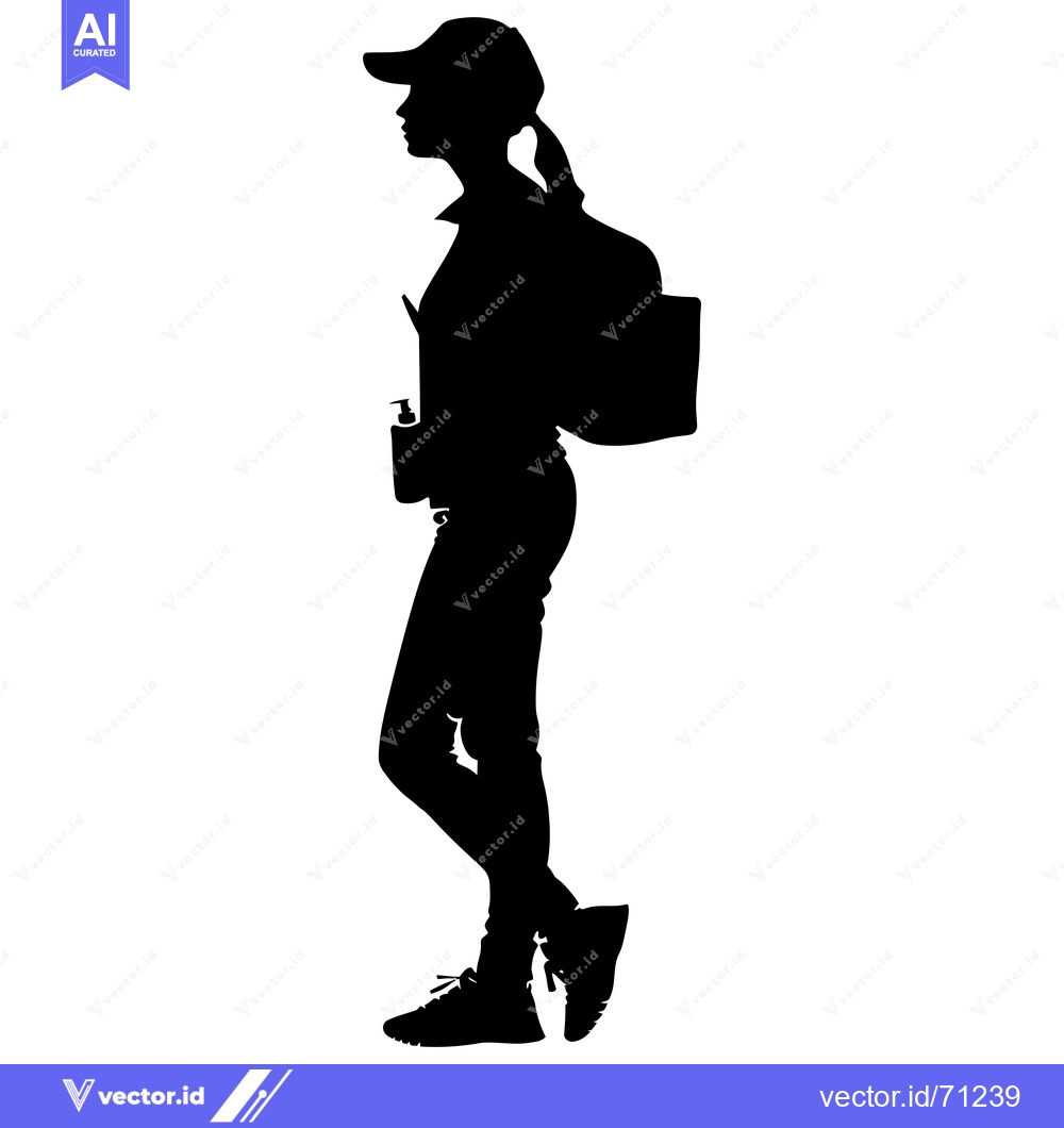 Premium Vector dari Silhouette of a young woman wearing a cap, carrying a backpack and hol