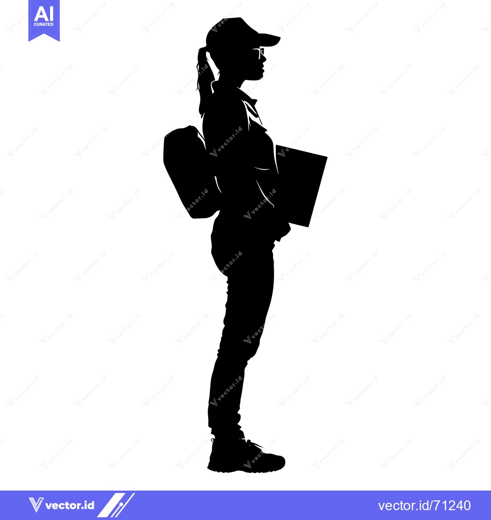 Premium Vector dari Silhouette of a Woman with a Backpack and Holding a Book