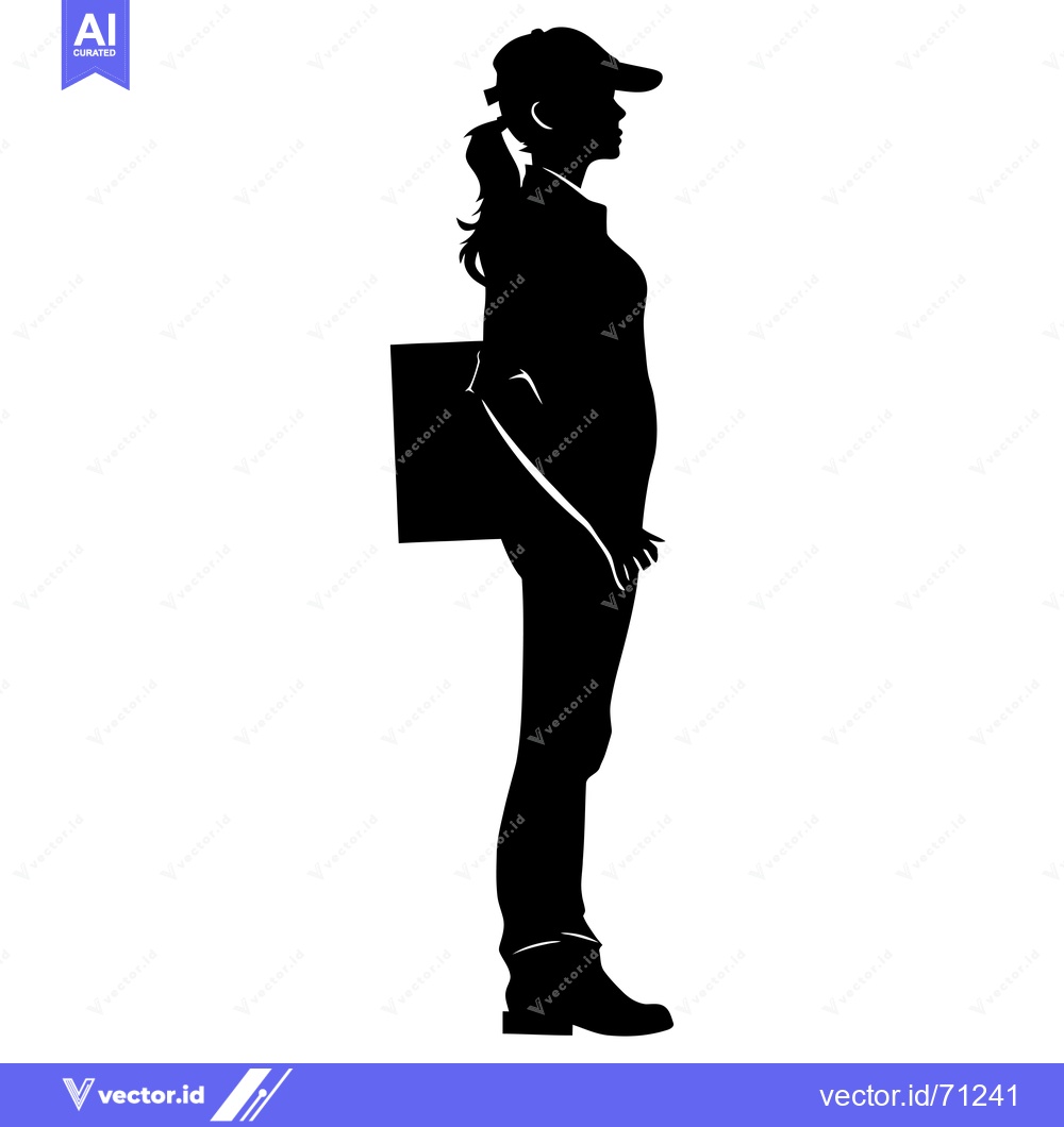 Premium Vector of Silhouette of a woman with a ponytail wearing a cap and carrying a box