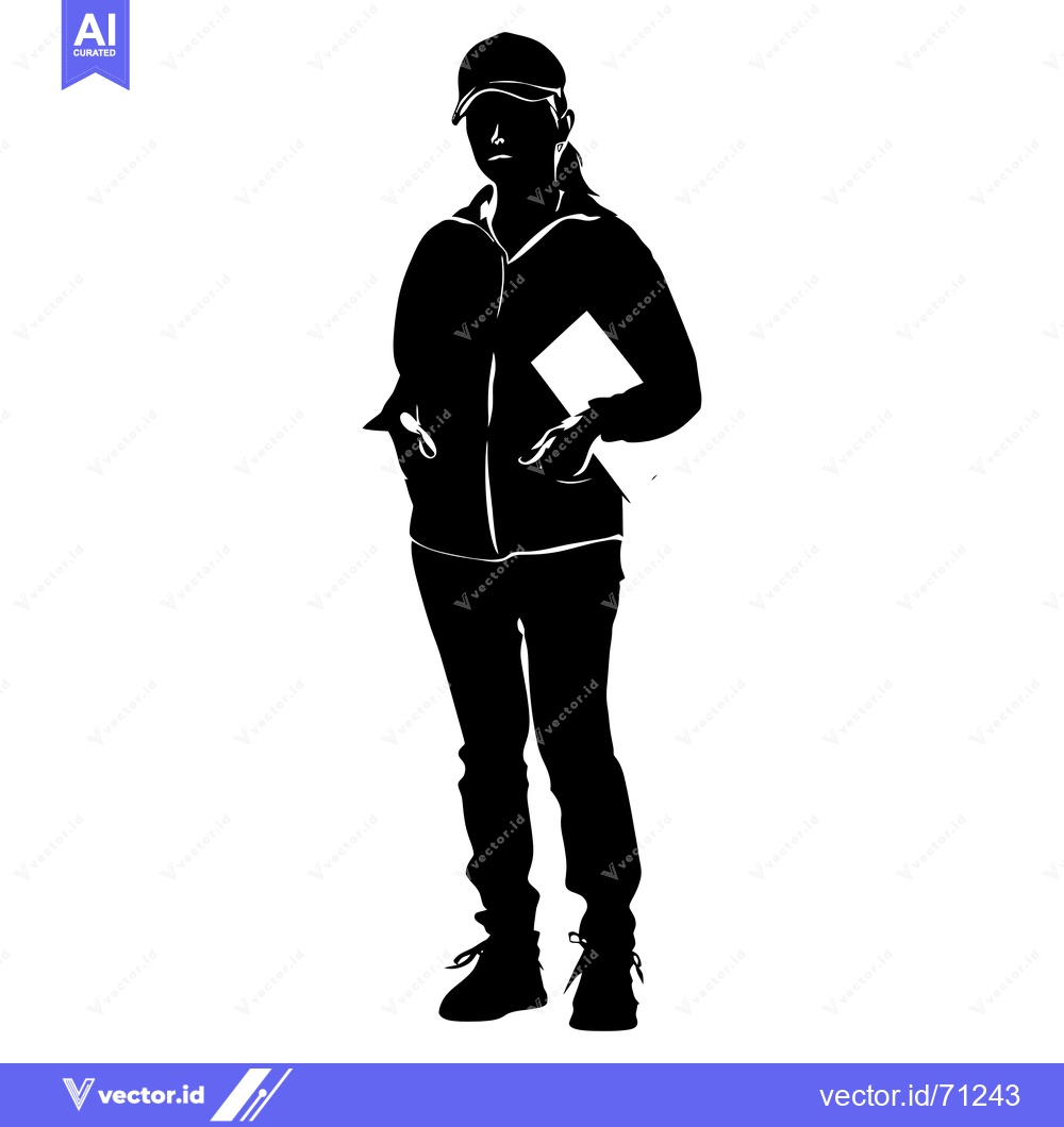 Premium Vector of Silhouette of a Female Figure Wearing a Cap and Holding a Document