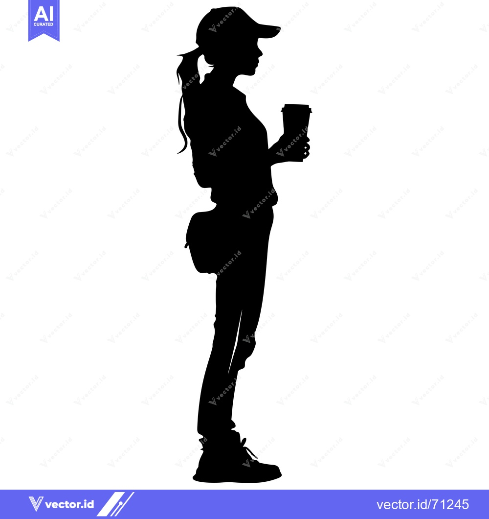 Premium Vector of Silhouette of a Woman in a Cap Holding a Cup of Coffee
