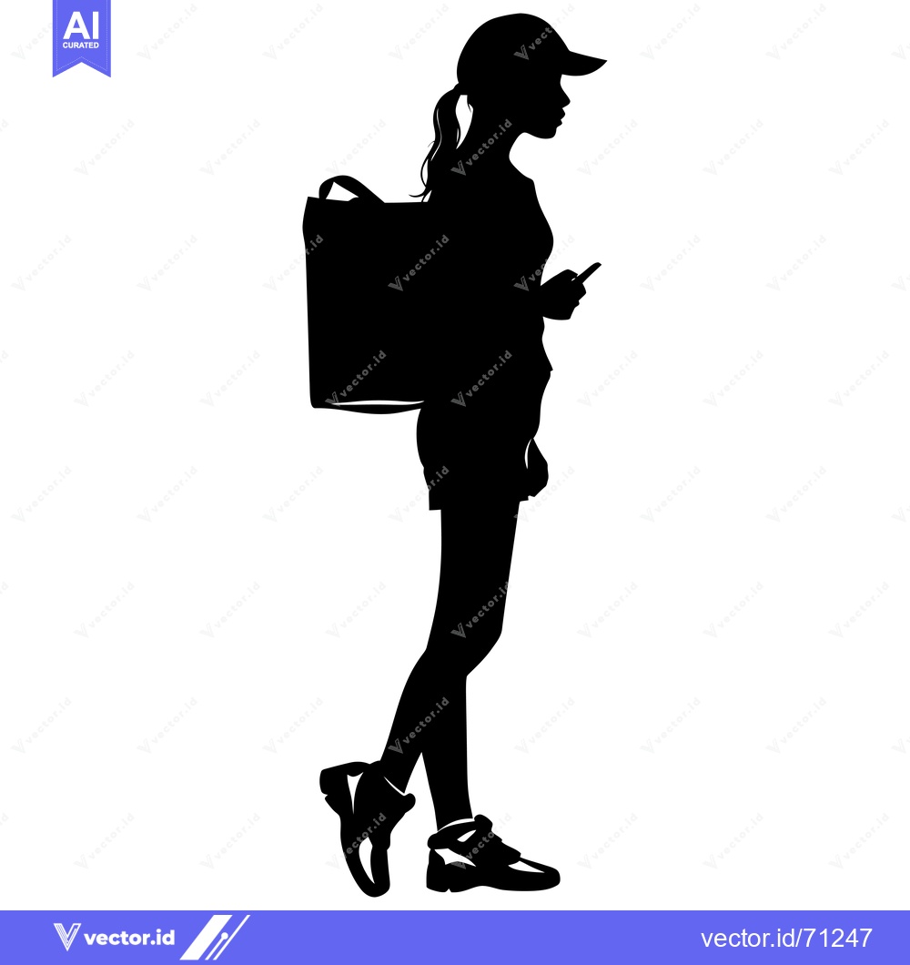 Premium Vector of Silhouette of a Woman Wearing a Cap and Carrying a Bag