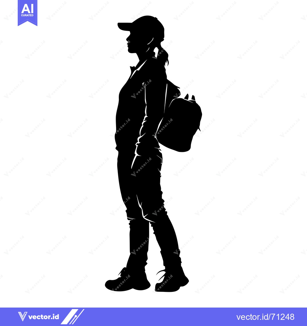 Premium Vector of Silhouette of a Woman Wearing a Backpack and a Cap
