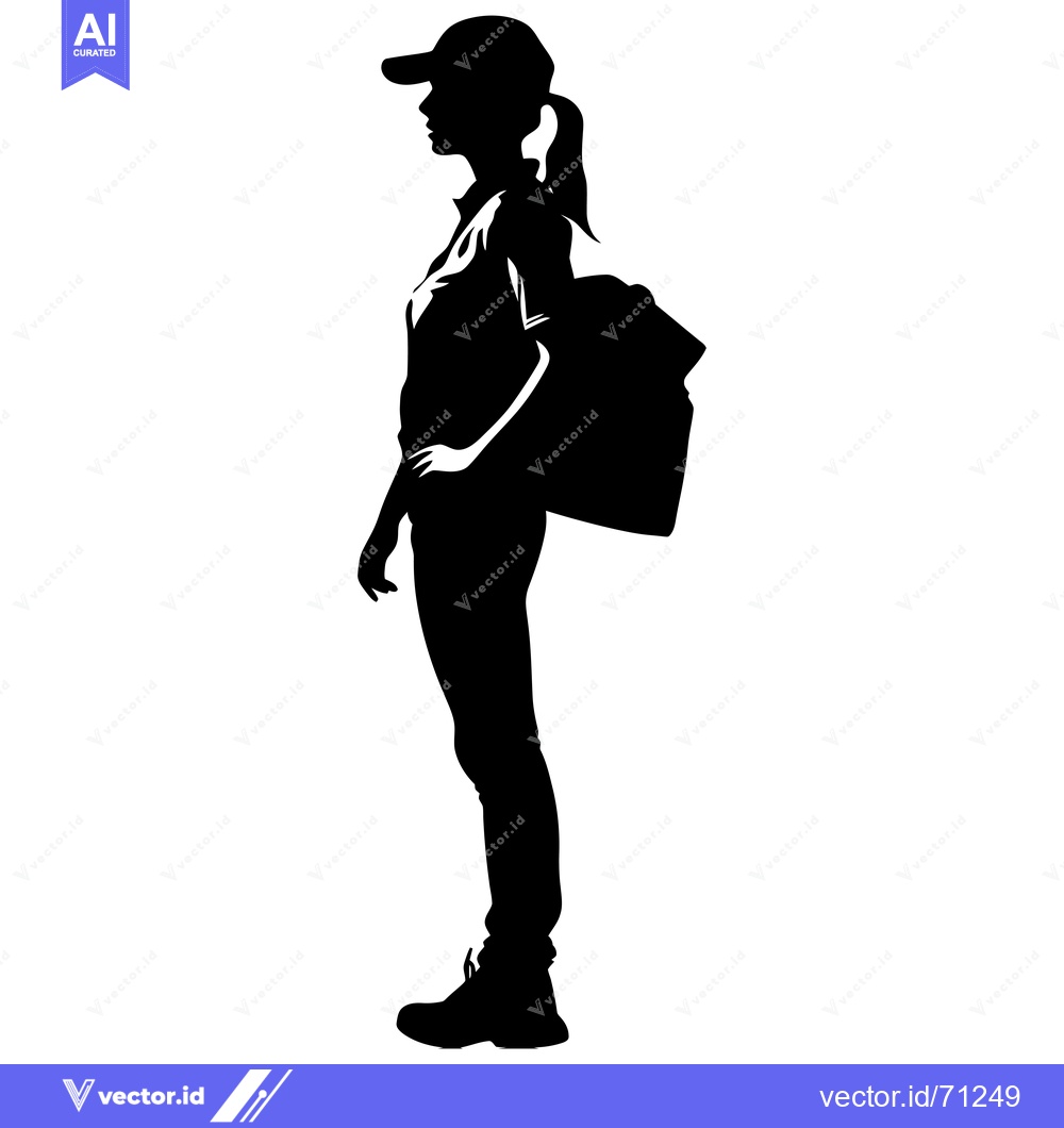 Premium Vector dari Silhouette of a Woman Wearing a Cap and Backpack