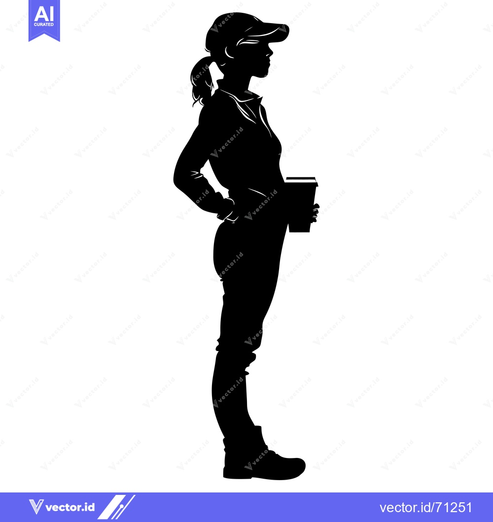 Premium Vector dari Silhouette of a Woman in a Cap Holding a Coffee Cup