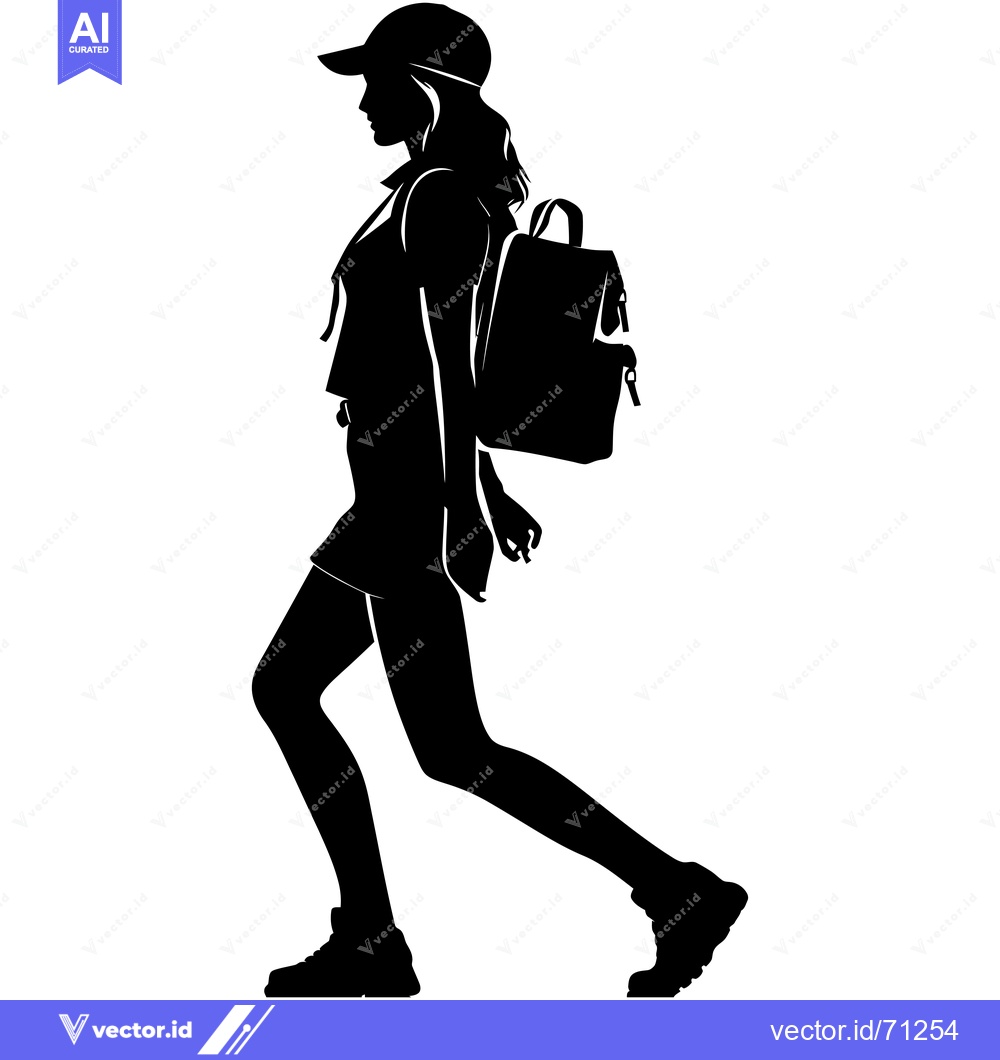 Premium Vector of Silhouette of a woman with a backpack walking