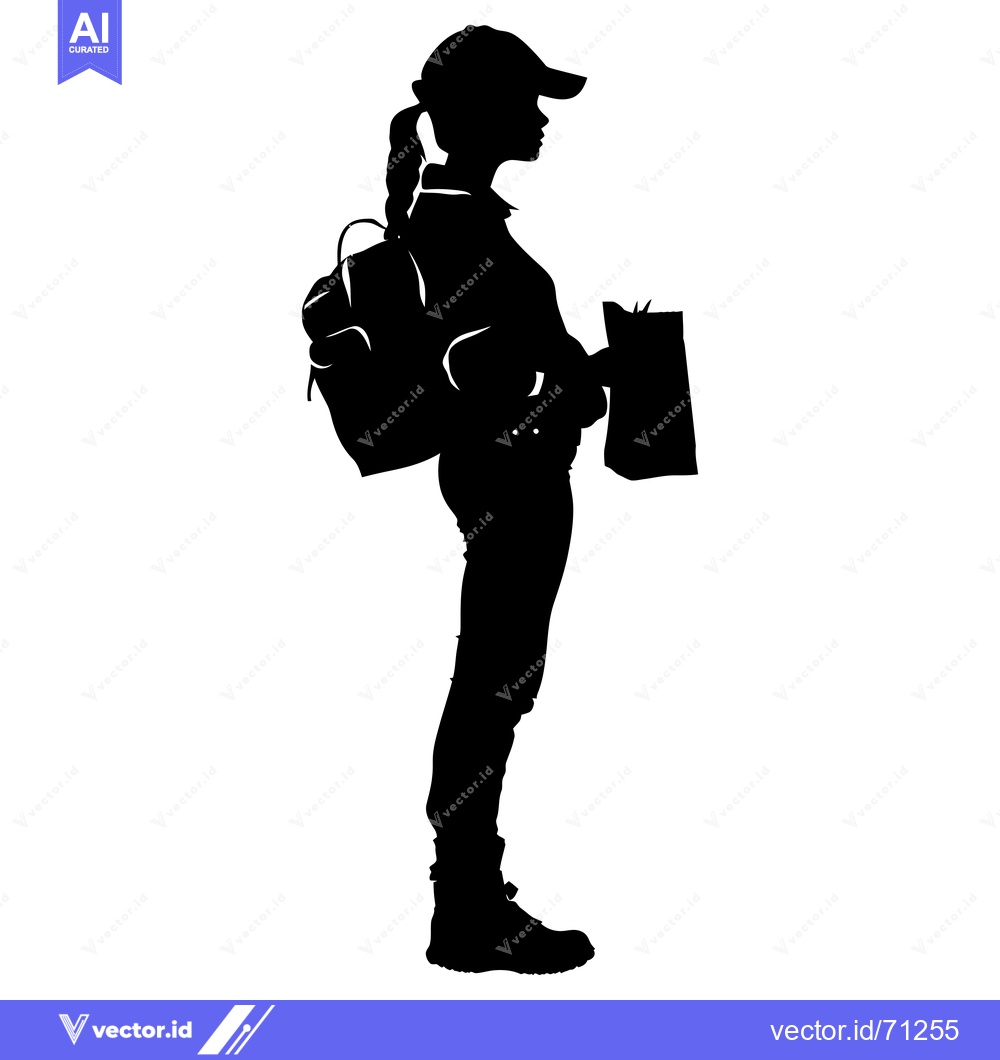 Premium Vector dari Silhouette of a Woman with a Backpack and a Bag