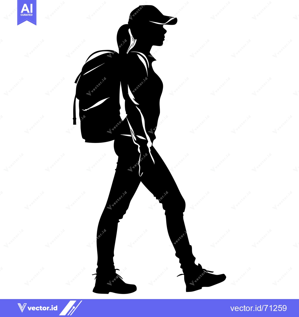 Premium Vector dari Silhouette of a Woman Walking with a Backpack