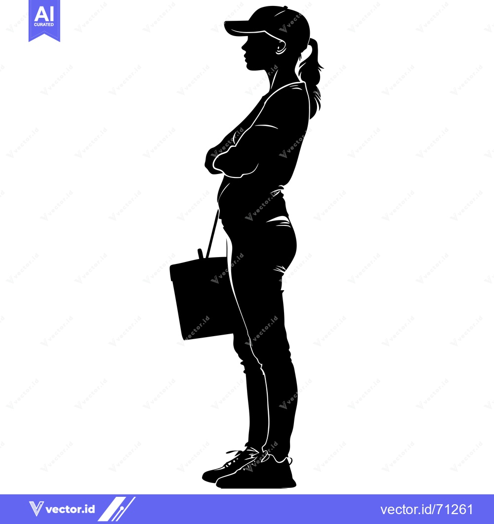 Premium Vector dari Silhouette of a Woman Wearing a Baseball Cap and Carrying a Box