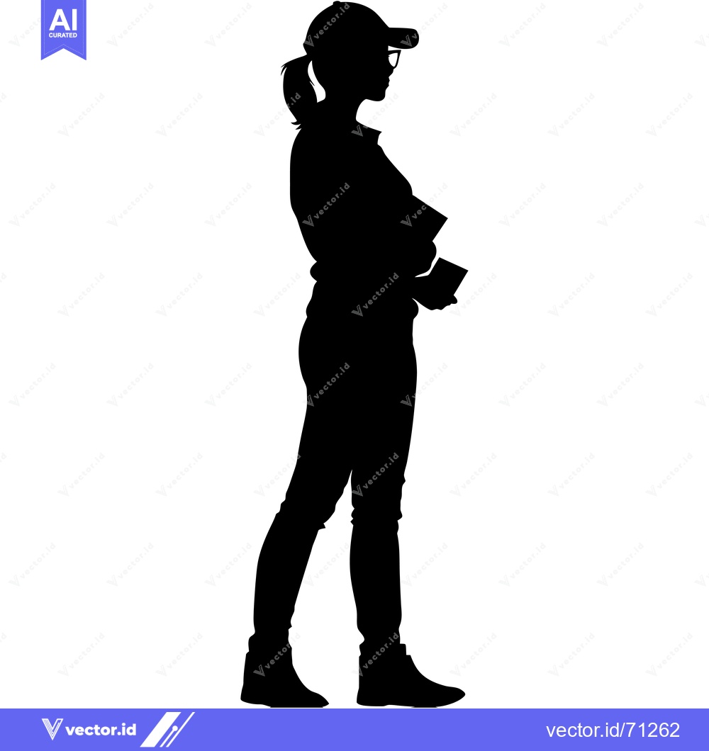 Premium Vector dari Silhouette of a woman in a cap and glasses, holding papers