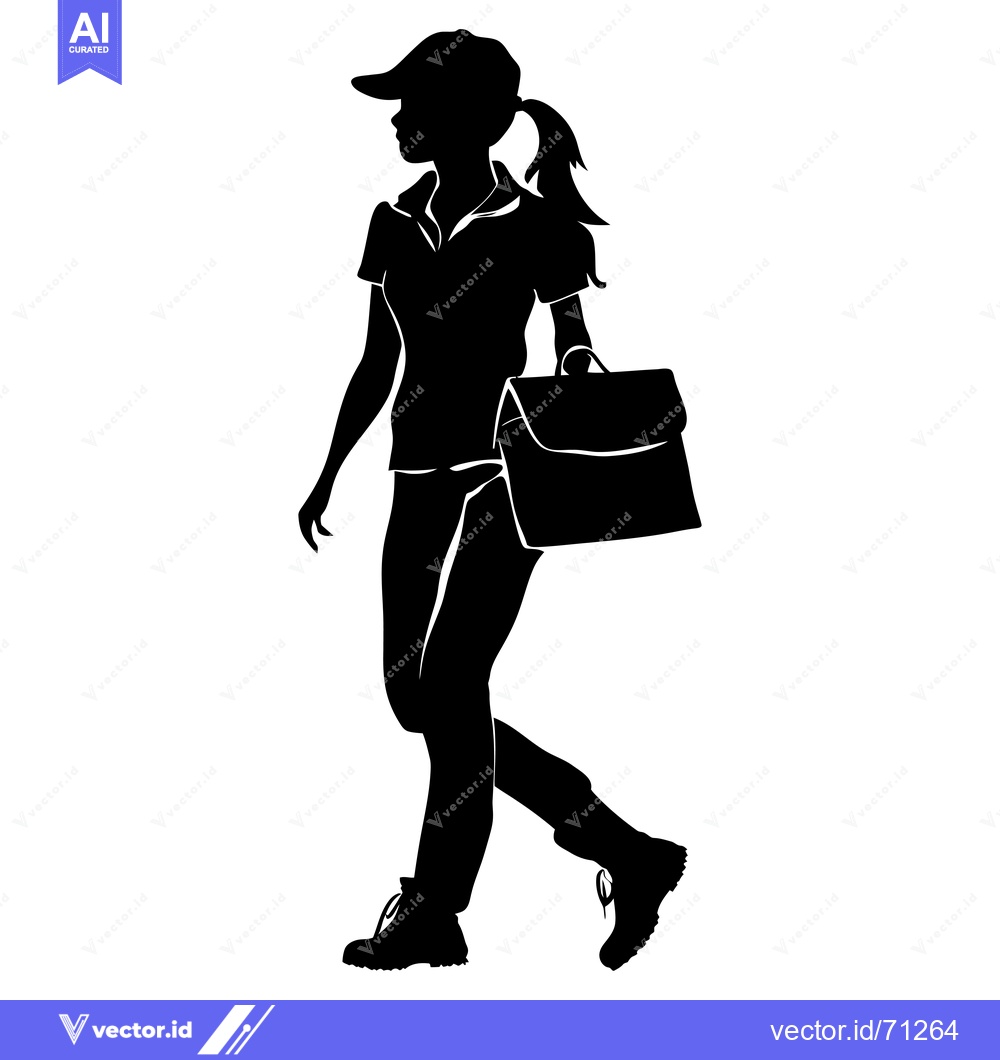 Premium Vector dari Silhouette of a Woman in a Cap Walking with a Briefcase