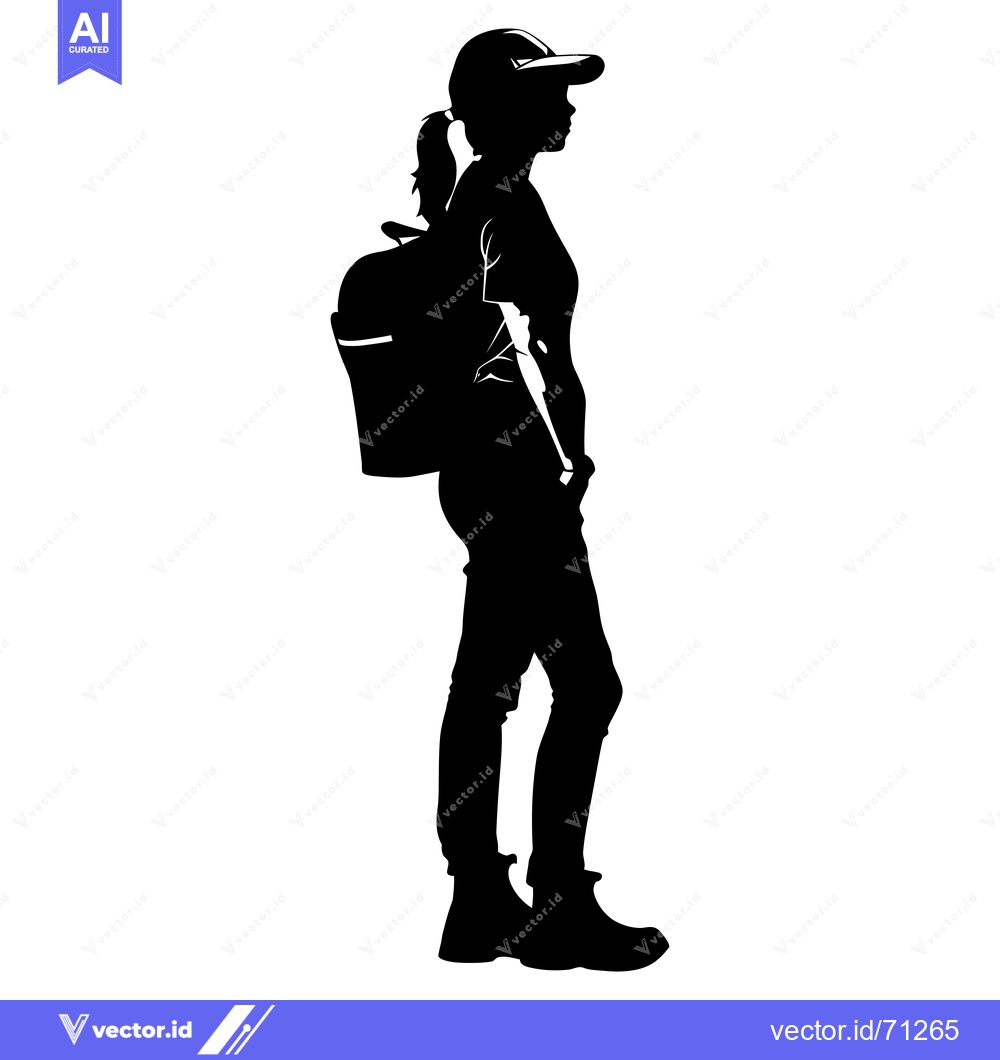 Premium Vector dari Silhouette of a Young Woman Wearing a Cap and Backpack