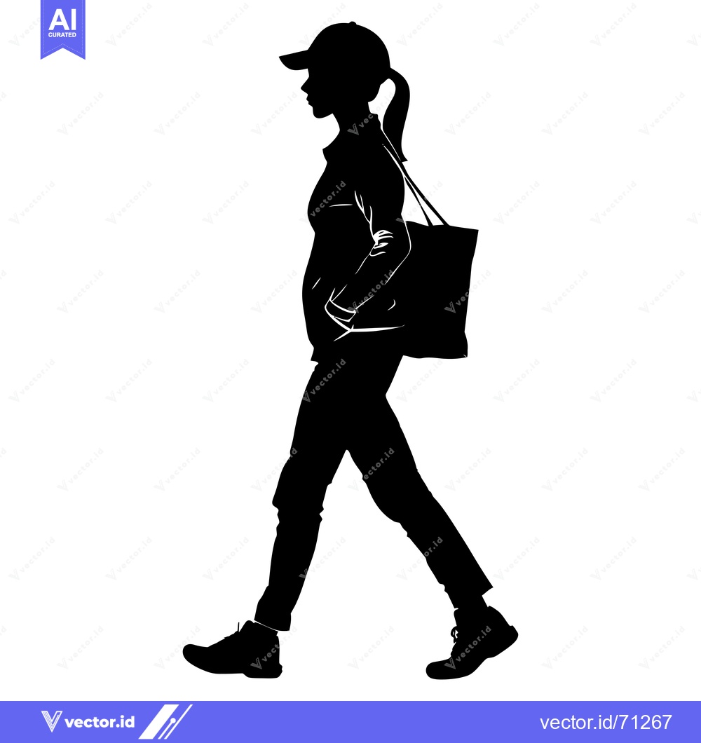 Premium Vector of Silhouette of a Woman Walking with a Bag and a Ponytail