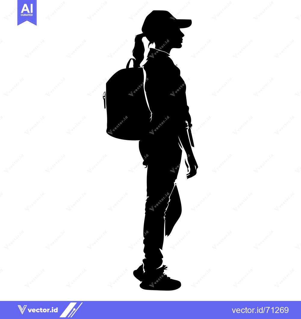 Premium Vector dari Silhouette of a Woman with a Backpack and Cap