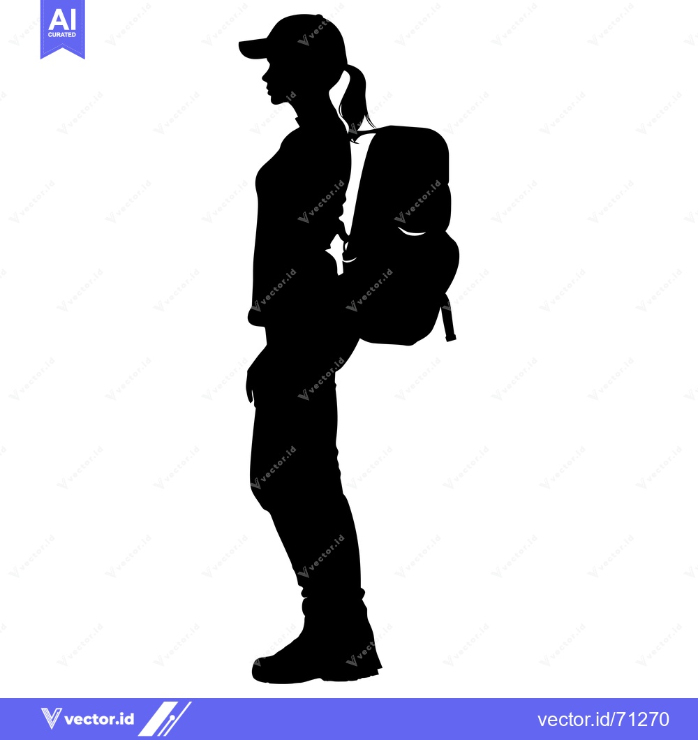 Premium Vector dari Silhouette of a woman wearing a cap and backpack