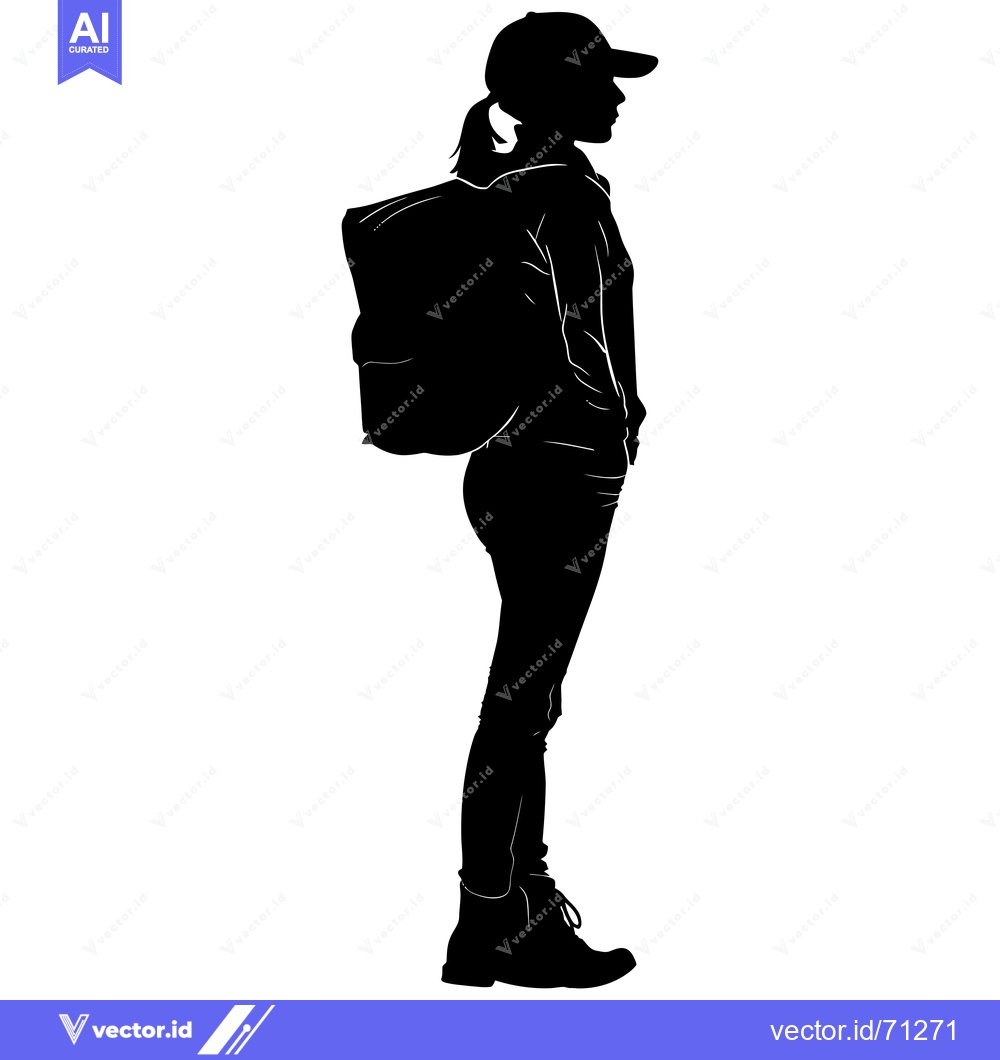 Premium Vector of Silhouette of a woman with a backpack and a cap