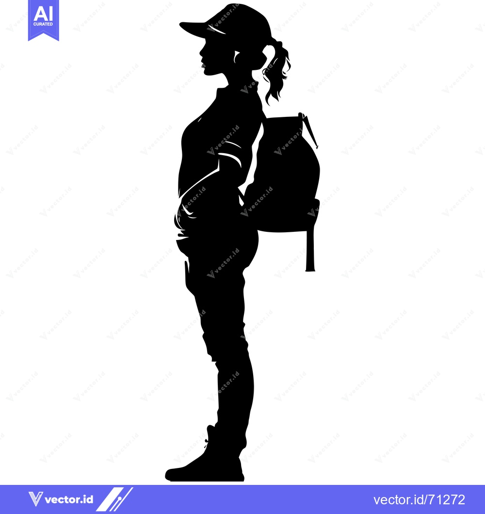 Premium Vector of Silhouette of a Woman with a Backpack and a Cap