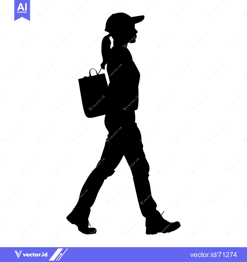 Premium Vector dari Silhouette of a Woman Walking with a Bag and Wearing a Cap