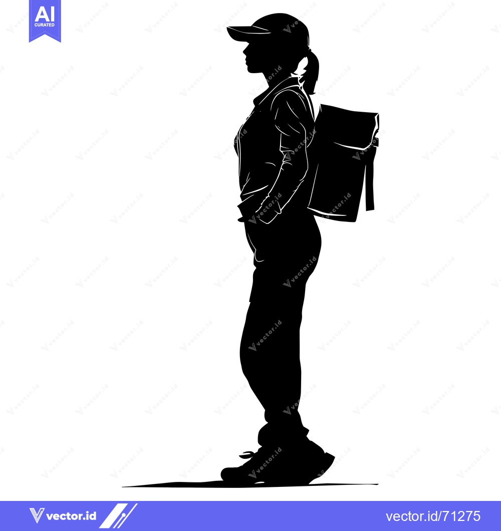 Premium Vector of Silhouette of a Woman Wearing a Baseball Cap and Backpack