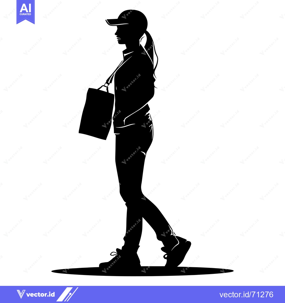 Premium Vector dari Silhouette of a woman walking with a bag over her shoulder