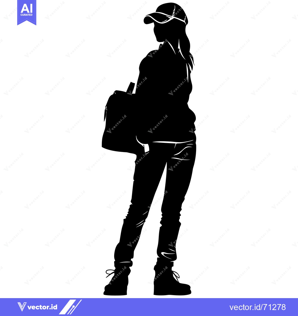 Premium Vector of Silhouette of a Woman in a Baseball Cap and Backpack