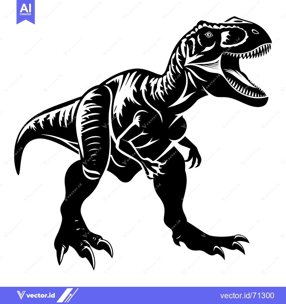 Premium Vector dari Black and White Illustration of a Roaring Tyrannosaurus Rex Dinosaur