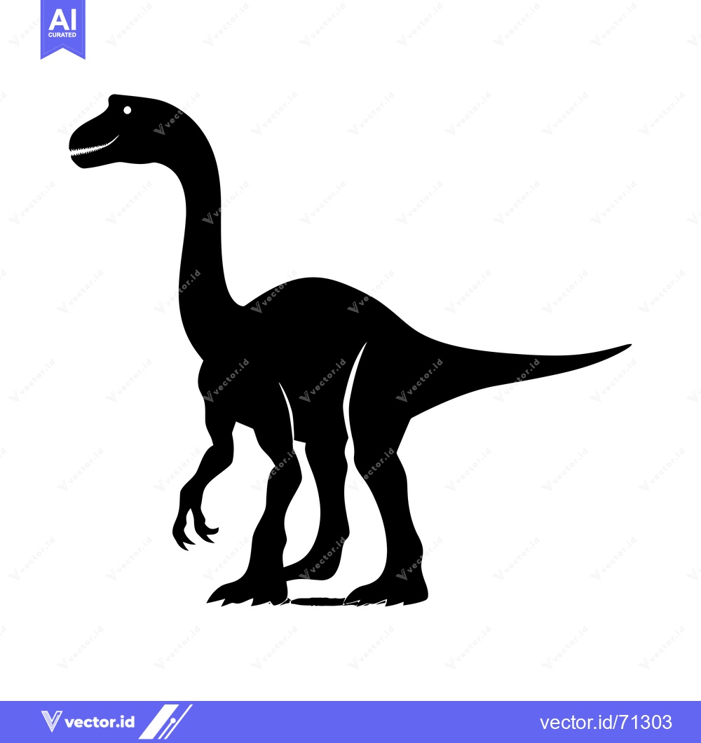 Premium Vector dari Black Silhouette of a Long-Necked Dinosaur