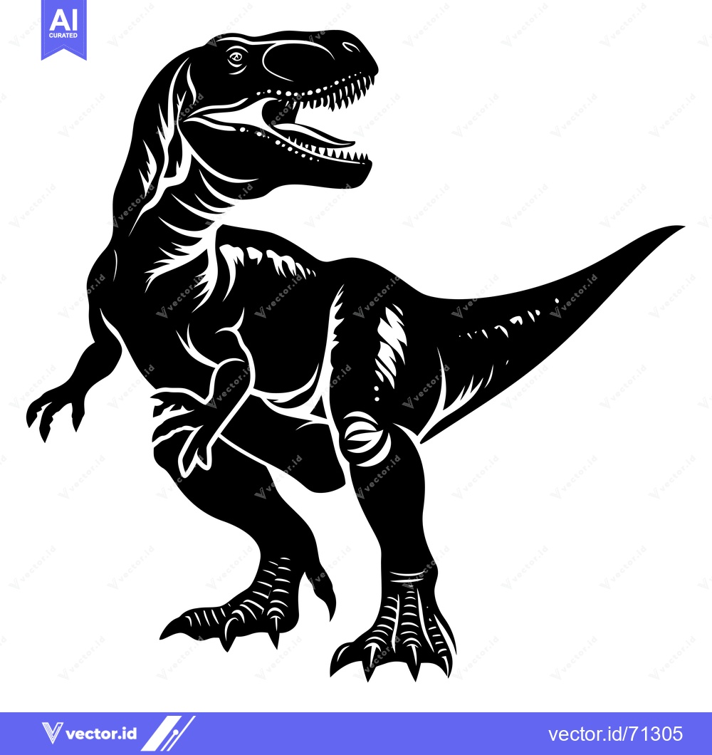 Premium Vector dari Black and white silhouette of a standing dinosaur with its mouth open