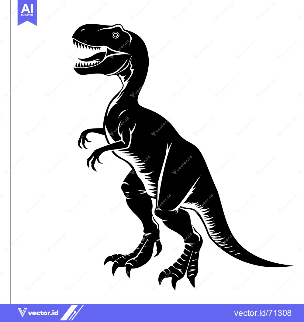 Premium Vector dari Black and White Silhouette of a Standing Dinosaur with Claws