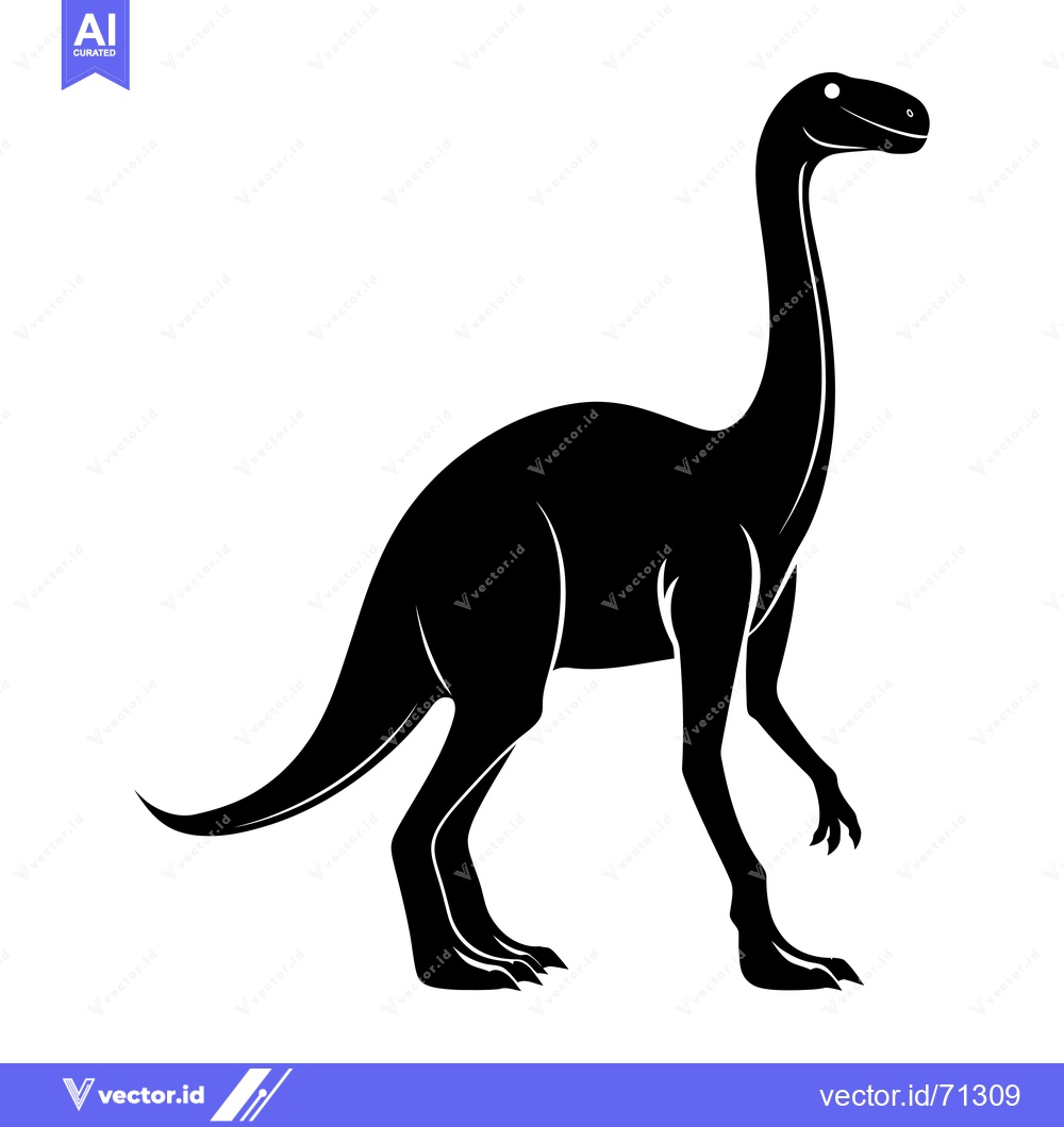 Premium Vector dari Black Silhouette of a Long-Necked Dinosaur
