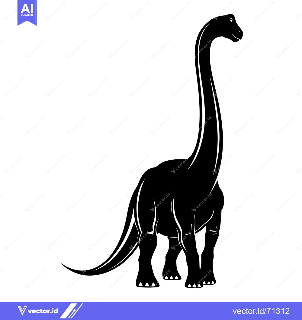 Premium Vector of Black and White Silhouette of a Standing Brachiosaurus Dinosaur