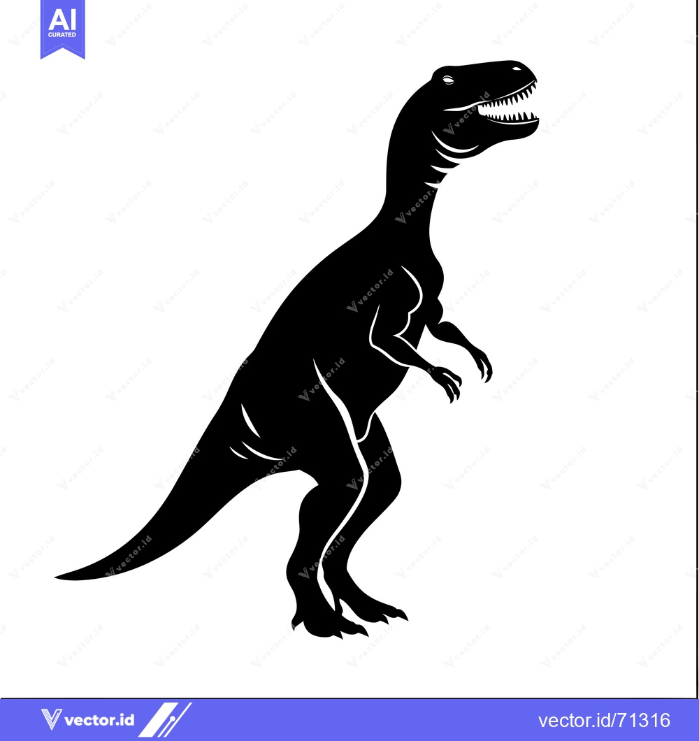 Premium Vector dari Black and White Silhouette of a Standing Dinosaur