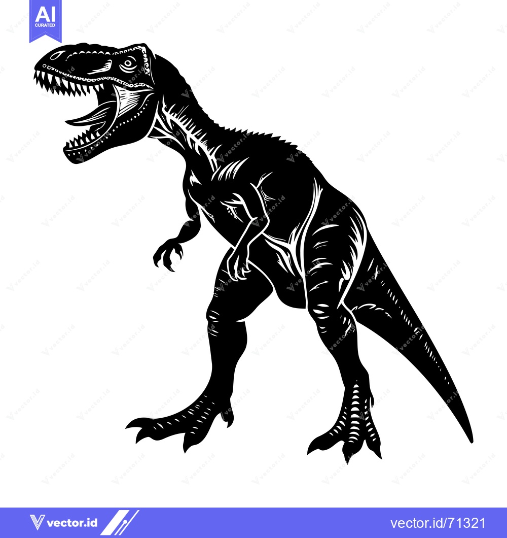 Premium Vector dari Black and White Silhouette of a Roaring Dinosaur