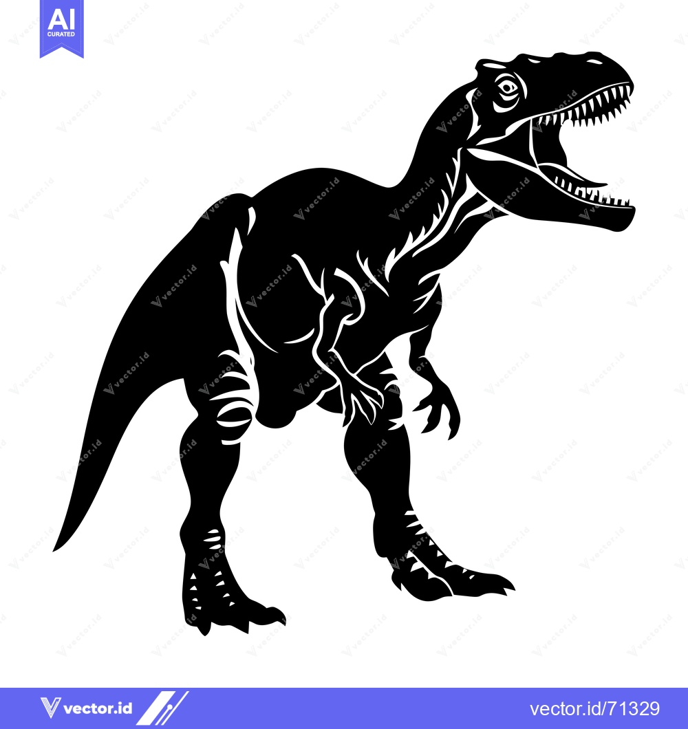 Premium Vector dari Black and White Silhouette of a Roaring Dinosaur