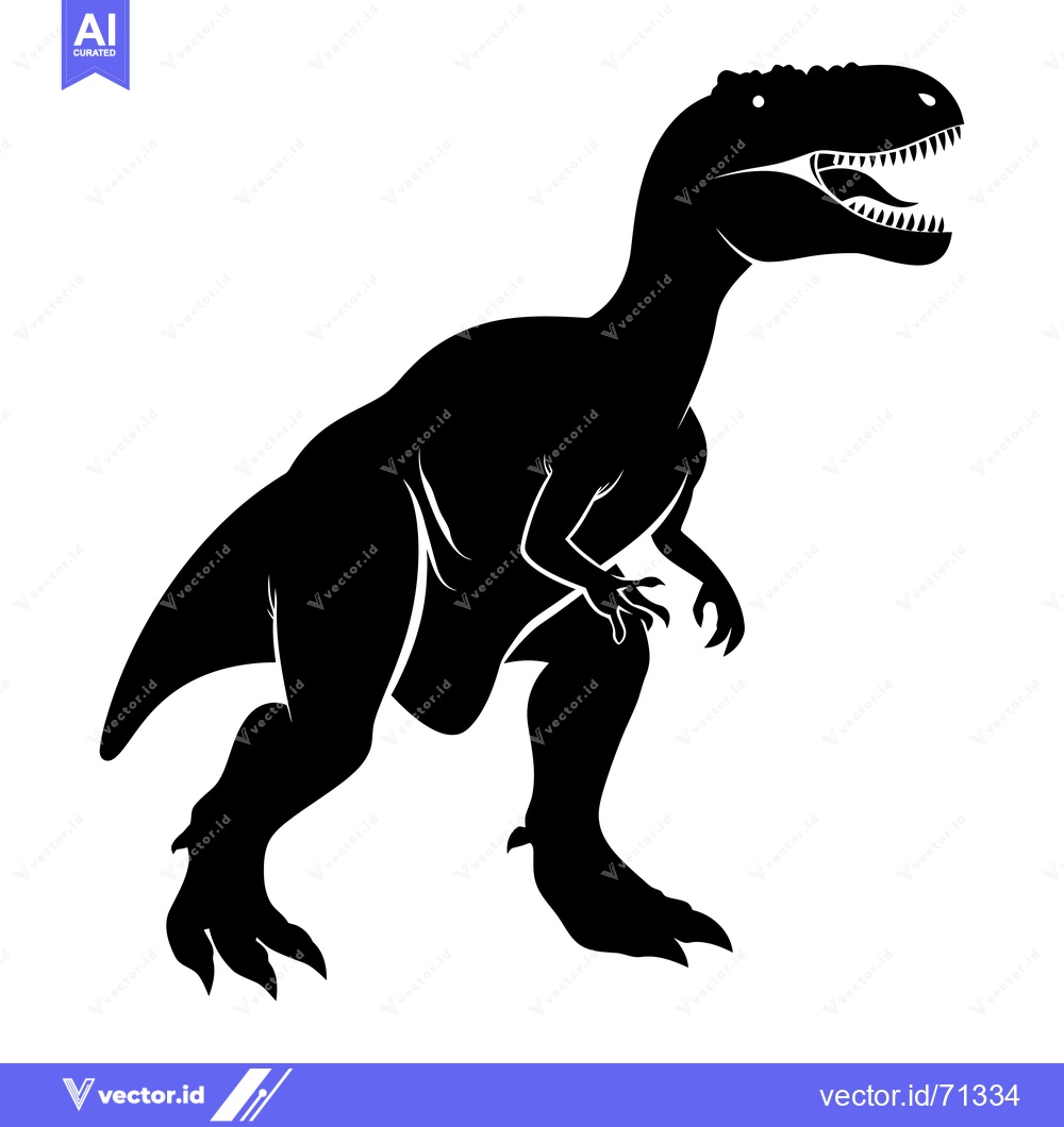 Premium Vector dari Black Silhouette of a Carnivorous Dinosaur with Open Mouth