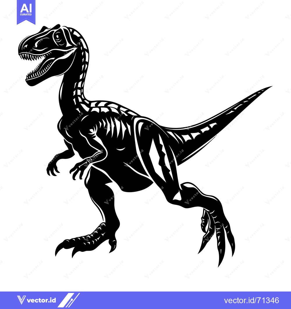 Premium Vector dari Black and White Illustration of a Dinosaur with Sharp Teeth and Claws