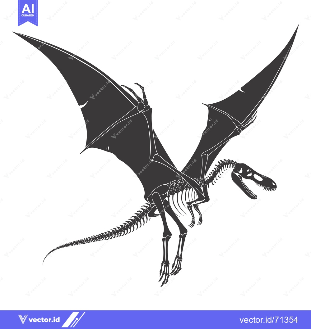 Premium Vector of Pterodactyl Skeleton in Flight, Black Silhouette