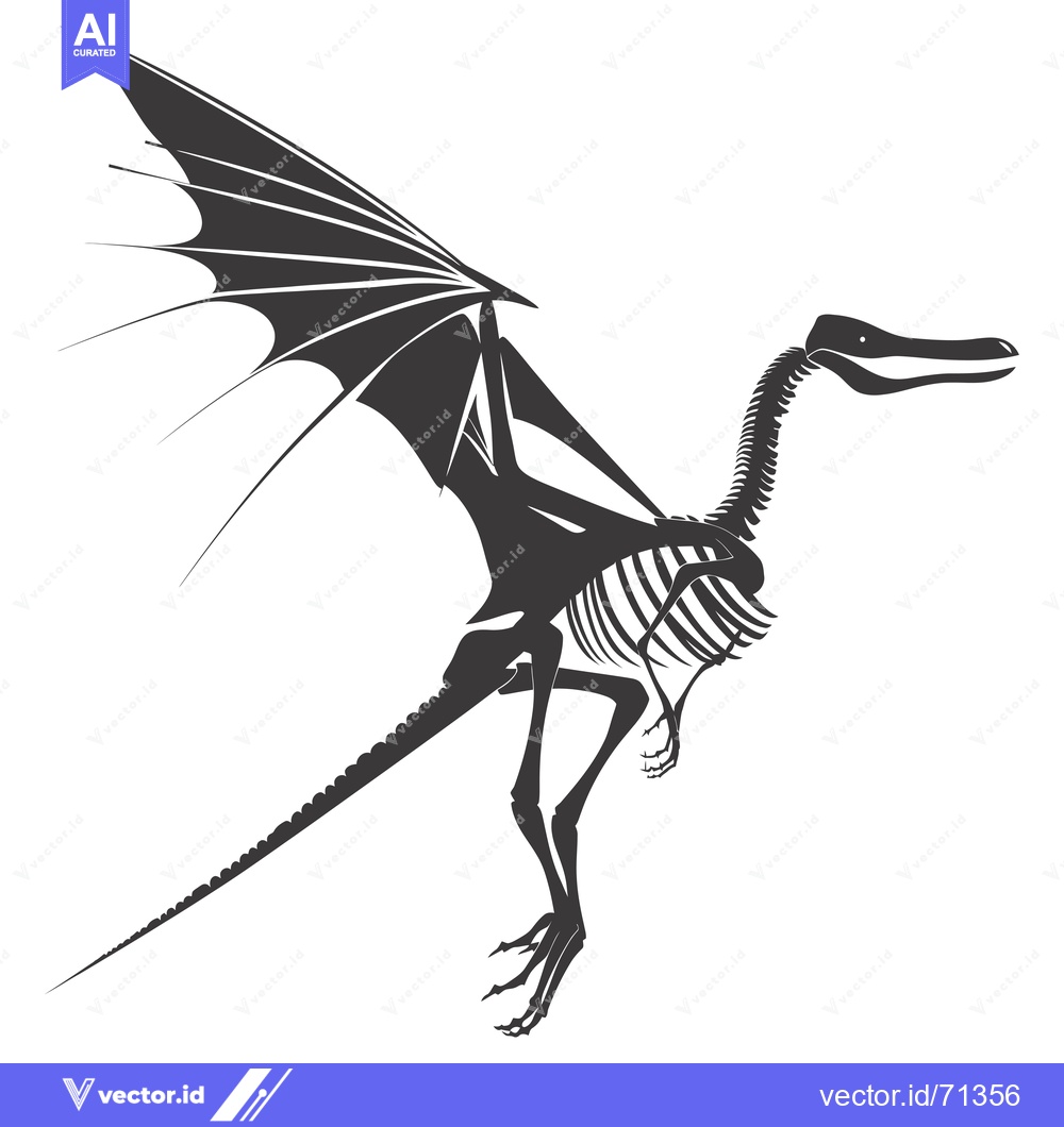 Premium Vector of Skeletal Silhouette of a Flying Dinosaur with Extended Wings