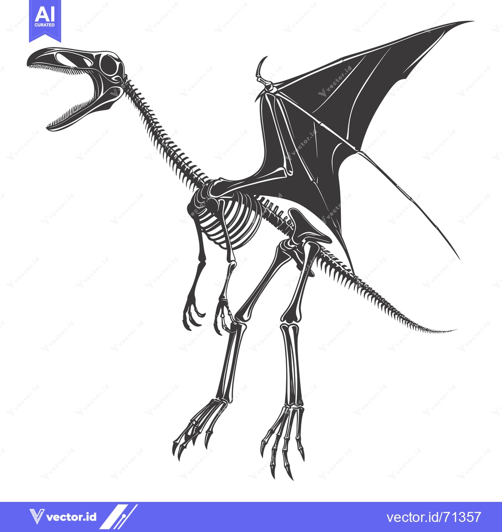 Premium Vector dari Skeletal Remains of a Flying Dinosaur with Open Mouth